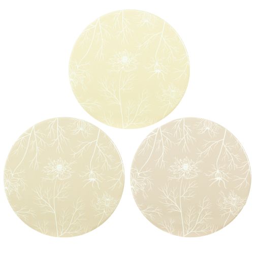 Untersetzer Tisch Deko Blumen Beige Braun Ø20cm 3 St