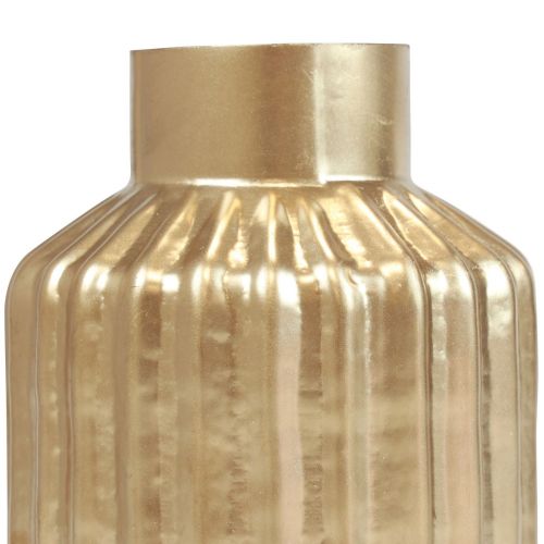 Floristik24 Vase Gold Glasvase mit Rillen Blumenvase Glas Ø8cm H14cm