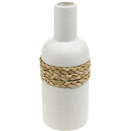 Blumenvase weiß Keramik und Seegras Vase Tischdeko H22,5cm
