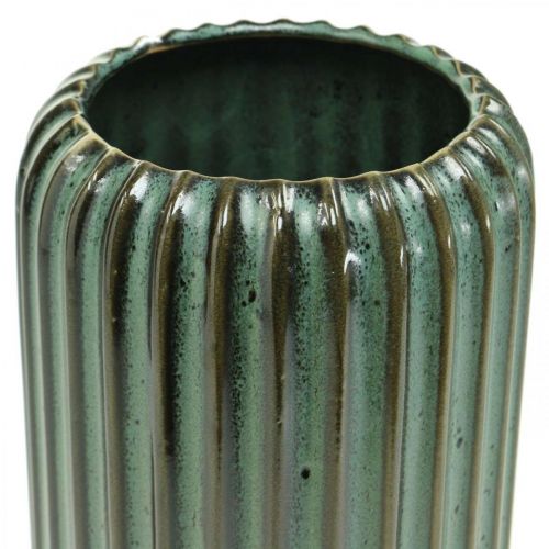 Floristik24 Vase aus Keramik, Tischschmuck, Dekovase geriffelt Grün, Braun Ø10,5cm H21,5cm