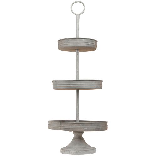 Floristik24 Vintage Etagere Metall Grau 3-stöckig Ø30,5cm H78cm