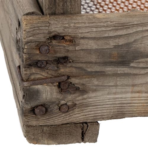 Artikel Vintage Holzkiste mit Maschendraht Landhausstil Zwiebelsieb Deko 75×50×14cm