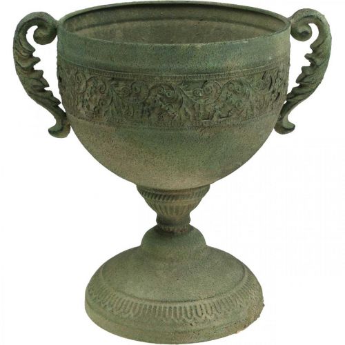 Floristik24 Vintage Pokal Übertopf Metall Rustikal Kelch mit Henkeln H26cm Ø19cm