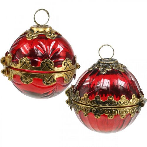 Floristik24 Vintage Weihnachtskugel zum Aufklappen Glas Rot Golden Ø8cm 2er-Set