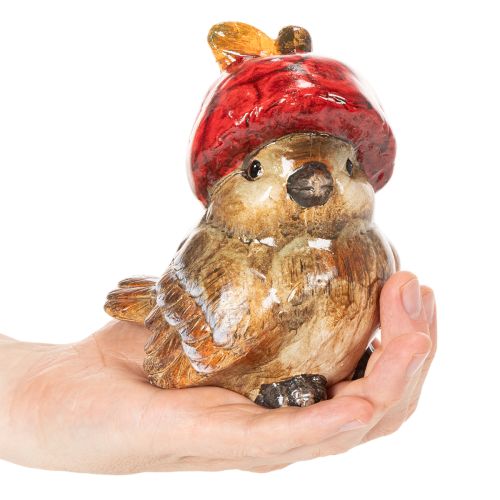 Dekofigur Vogel mit roter Apfel-Mütze Herbstdeko 13cm | Floristik24.de
