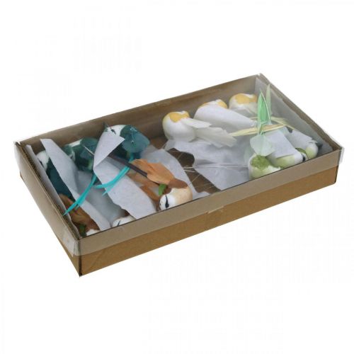 Floristik24 Deko-Vögel, Frühlingsdeko, Vögel mit Federn, Sommer, Vögel am Draht Bunt H3,5cm 12St