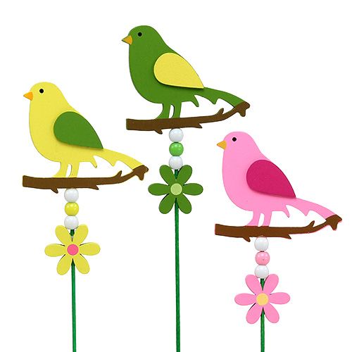 Floristik24 Vogel bunt sort. am Stab 12cm L30cm 15St