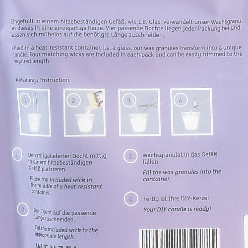 Artikel Kerzensand Wachsgranulat mit Docht Duft Lavendel 400g