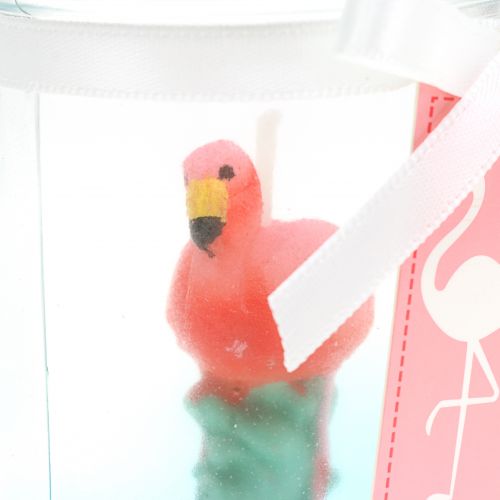 Artikel Windlichtglas mit Flamingo-Kerze 9cm