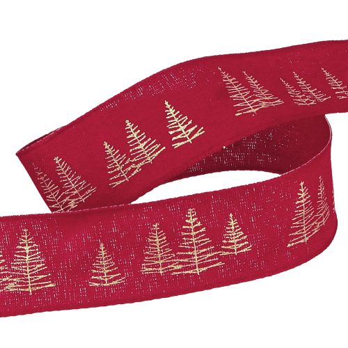 Floristik24 Weihnachts-Dekoband in Rot mit goldenen Tannenbaum-Motiven Breit 25mm länge 15m