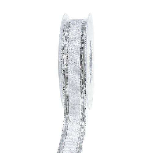 Floristik24 Weihnachtsband mit Drahtkante Silber 25mm 20m