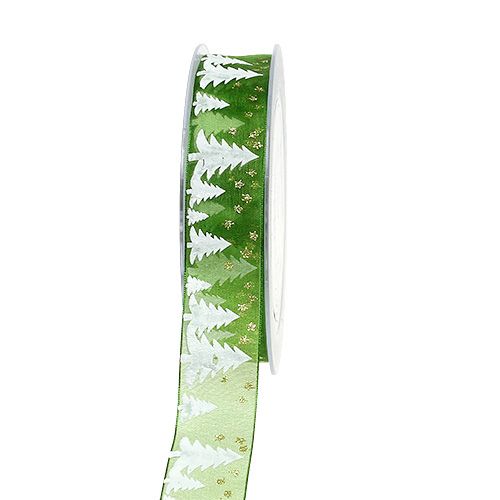 Floristik24 Weihnachtsband Grün mit Tannen 25mm 20m