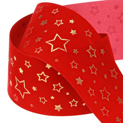 Floristik24 Weihnachtsband Rot Band mit Sternen Drahtkante 60mm 20m