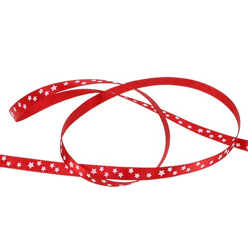 Floristik24 Weihnachtsband Rot mit Sternen 6mm 20m