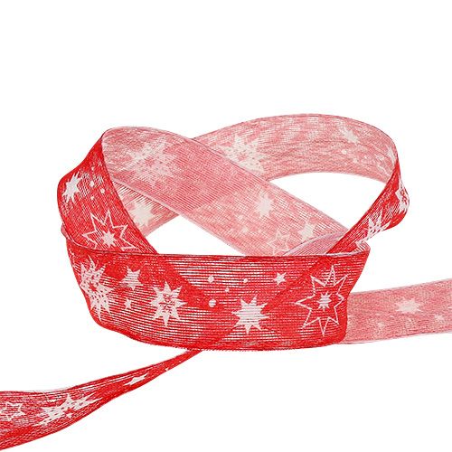 Floristik24 Weihnachtsband Rot mit Sternmuster 25mm 20m