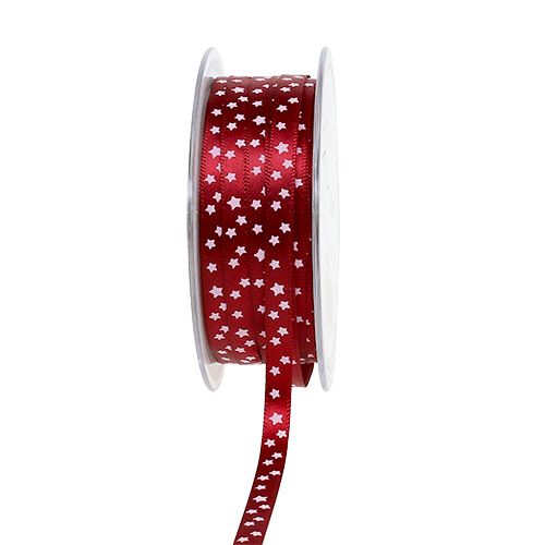 Floristik24 Weihnachtsband mit Sternen Dunkelrot 6mm 20m