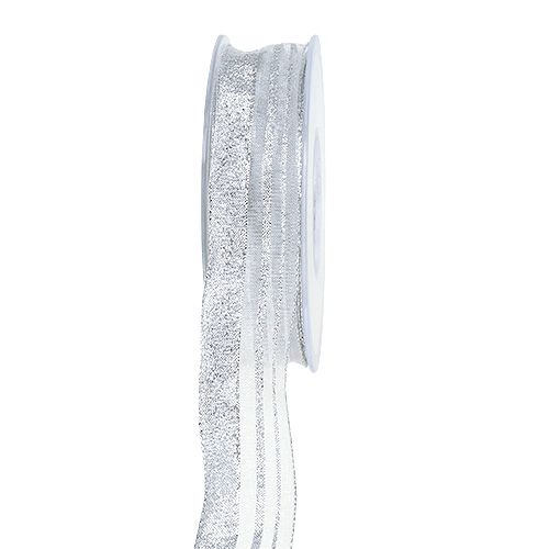 Floristik24 Weihnachtsband mit Streifen Silber 25mm 20m