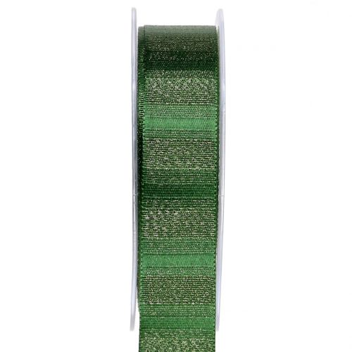 Floristik24 Weihnachtsband mit Goldfäden Grün 25mm 20m