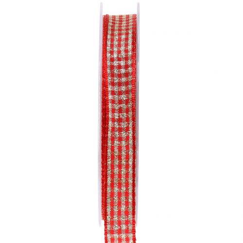 Floristik24 Weihnachtsband Karoband mit Glimmer Rot 15mm 20m