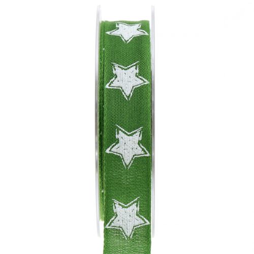Floristik24 Weihnachtsband Leinoptik mit Stern Grün 25mm 15m