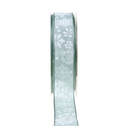 Floristik24 Weihnachtsband Mint mit Schneeflocke 25mm 20m