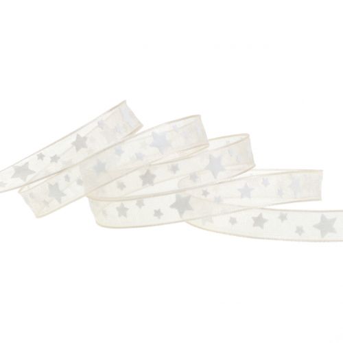 Floristik24 Weihnachtsband Organza Natur mit Stern 10mm 20m