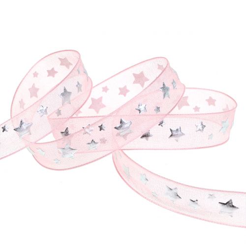 Artikel Weihnachtsband Organza Rosa mit Sternmotiv 15mm 20m