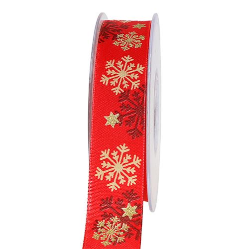 Floristik24 Weihnachtsband Rot mit Schneeflocken 25mm 20m