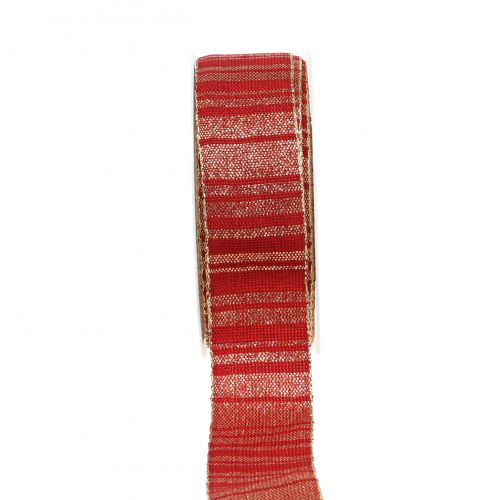 Floristik24 Weihnachtsband Rot mit Goldstreifen Muster 35mm 25m
