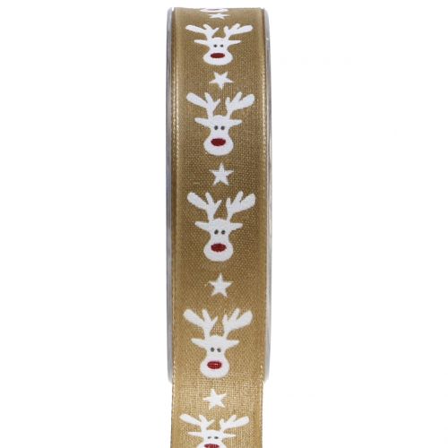 Floristik24 Weihnachtsband mit Rentier Braun 25mm 20m
