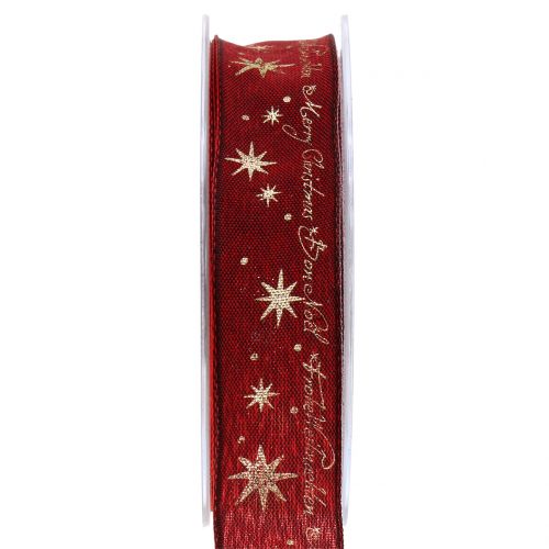 Floristik24 Weihnachtsband mit Spruch Dunkelrot 25mm 20m