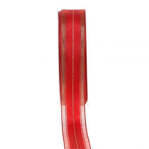Floristik24 Weihnachtsband mit transparenten Lurexstreifen Rot 25mm 25m