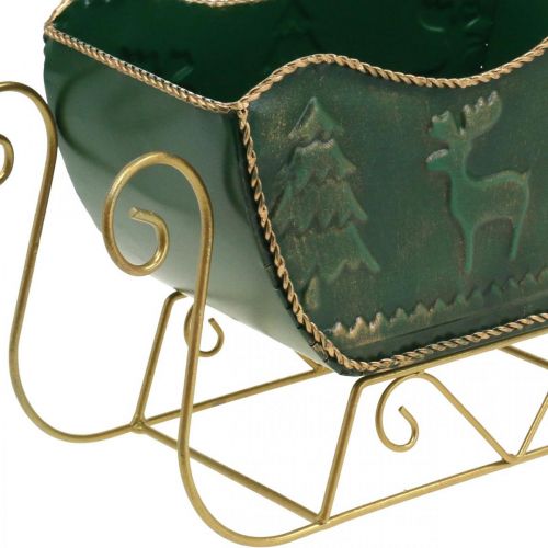 Floristik24 Weihnachtsdeko Deko Schlitten Weihnachtsschlitten Grün/Gold 30×12,5×20cm