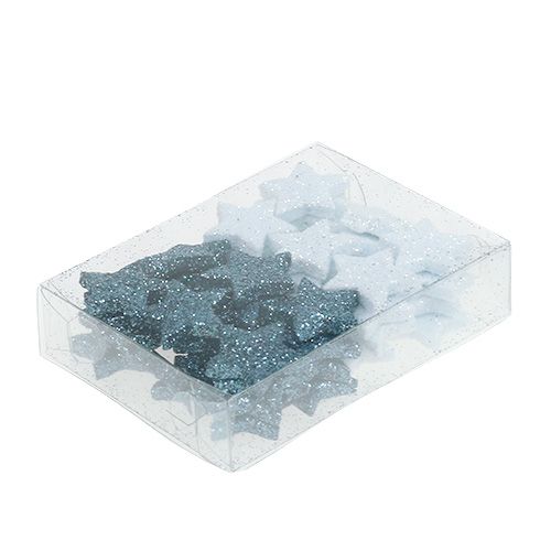 Floristik24 Weihnachtsdeko Stern 2,5cm Glimmer Weiß, Blau 48 St