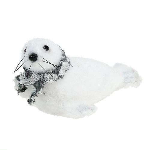 Weihnachtsdeko Robbe beflockt weiß 15cm 2St