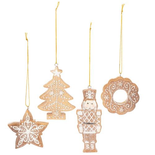 Weihnachtsanhänger Lebkuchen Zuckerguss Optik Nussknacker Stern Baum Kranz 6cm 4St