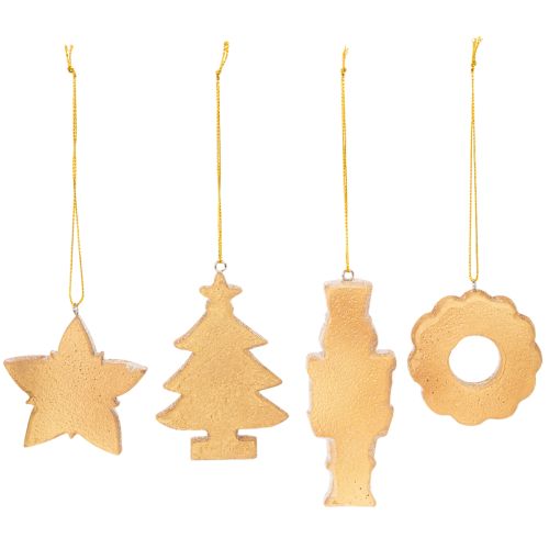 Weihnachtsanhänger Lebkuchen Zuckerguss Optik Nussknacker Stern Baum Kranz 6cm 4St | Floristik24.de