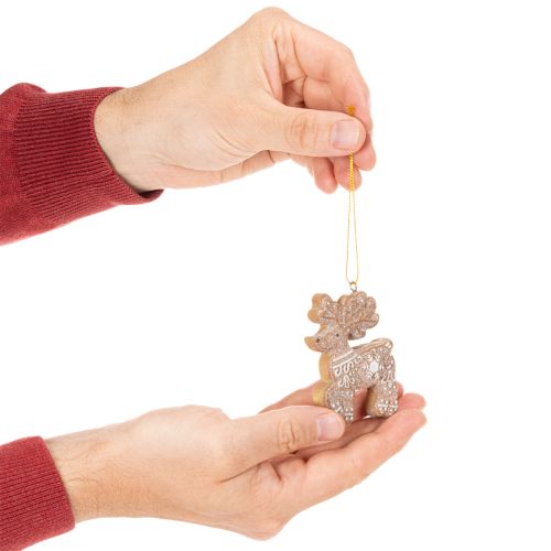 Weihnachtsanhänger Honigkuchen Optik Rentier Lebkuchenmann Schneeflocke 7cm 4st | Floristik24.de