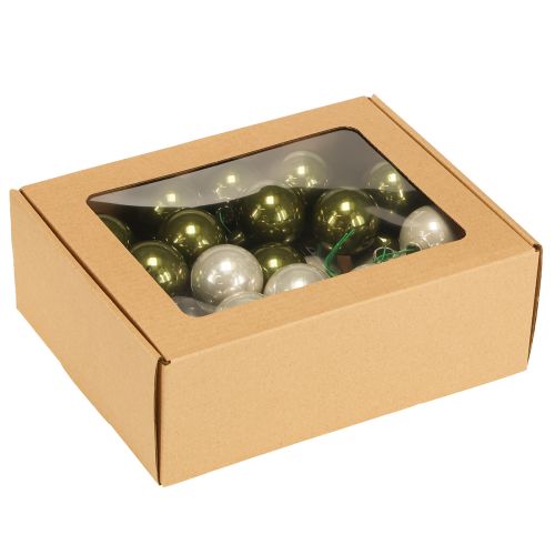 Artikel Weihnachtskugel Glas Spiegelbeeren Oliv Silber Ø40mm 32 St