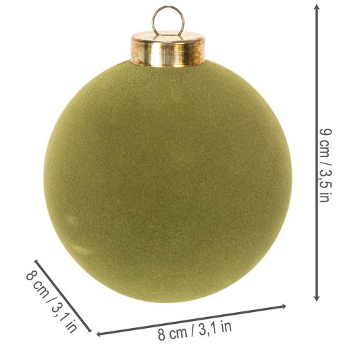 Christbaumkugel Samtoptik Grün Struktur-Mix 8cm 12 Stück Weihnachtskugel beflockt Moosgrün Kugeln aus Kunststoff Moosgrün beflockt Baumwollkordeln für jede Kugel beiliegend | Floristik24.de