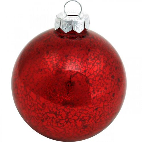 Christbaumschmuck, Baumanhänger, Weihnachtskugel Rot marmoriert H8,5cm Ø7,5cm Echtglas 14St