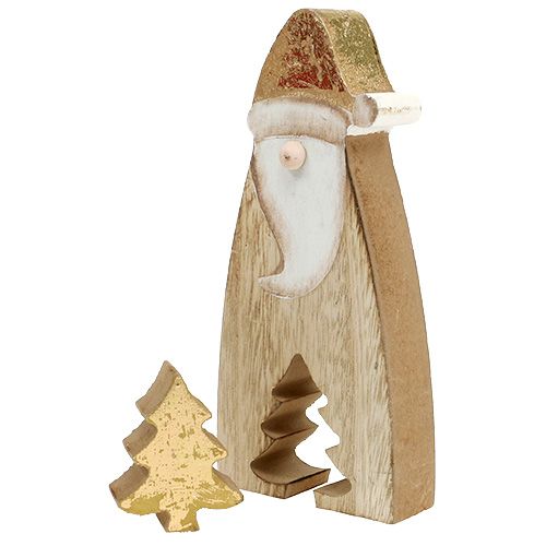 Floristik24 Weihnachtsmann Holz mit Tanne Gold 17cm