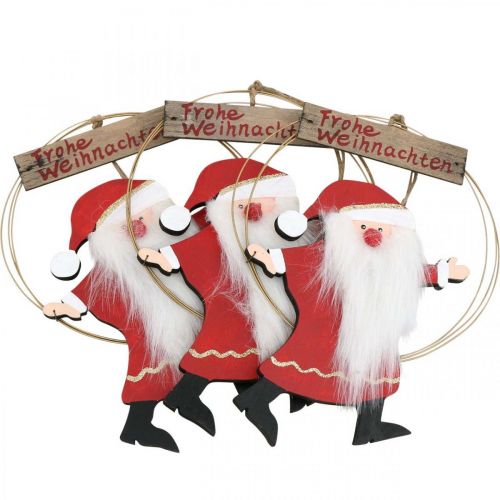 Artikel Weihnachtsmann im Dekoring, Anhänger Frohe Weihnachten, Adventsdeko H21,5cm Ø16cm 3St