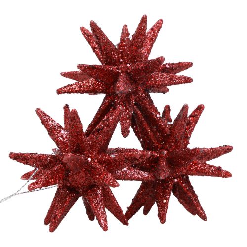 Floristik24 Weihnachtssterne Weihnachtsschmuck Rot Glitter Ø7cm 6 St