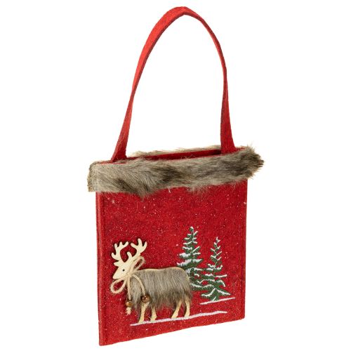 Floristik24 Weihnachtstasche Rot mit Fell 15,5cm x 18cm 3 St