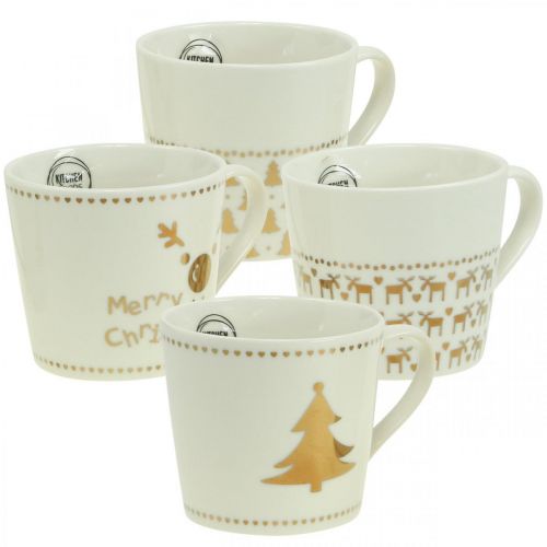 Floristik24 Weihnachtstassen Creme Gold Keramik Tassen H9cm 4St