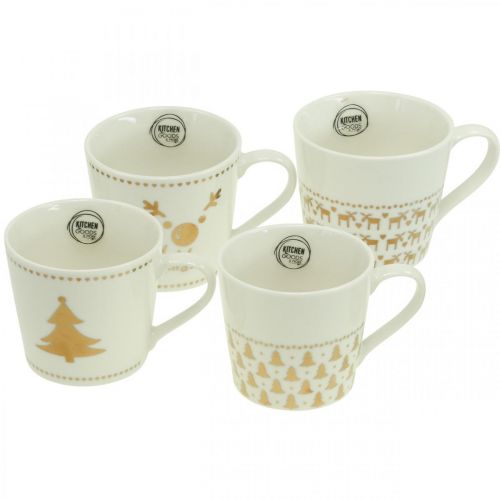 Floristik24 Weihnachtstassen Creme Gold Keramik Tassen H9cm 4St