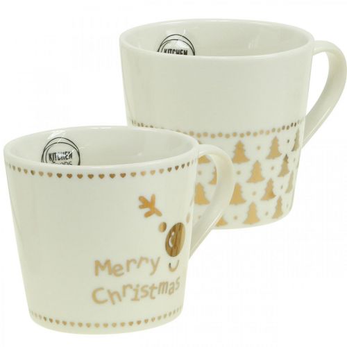 Floristik24 Weihnachtstassen Creme Gold Keramik Tassen H9cm 4St