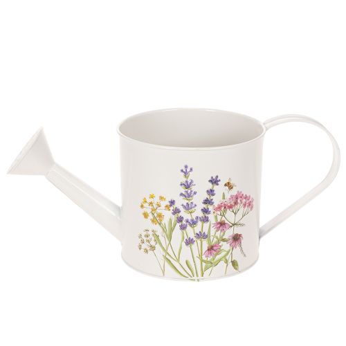 Weiße Metall Gießkanne mit Blumenmotiv 13,5cm Deko Pflanzkanne | Floristik24.de