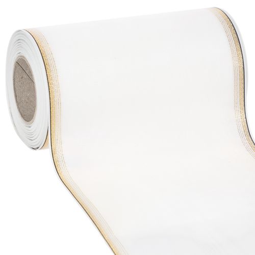 Floristik24 Weißes Kranzband Moiré mit Gold-Perlkante 175mm - Elegantes Schleifenband für Dekoration und Floristik